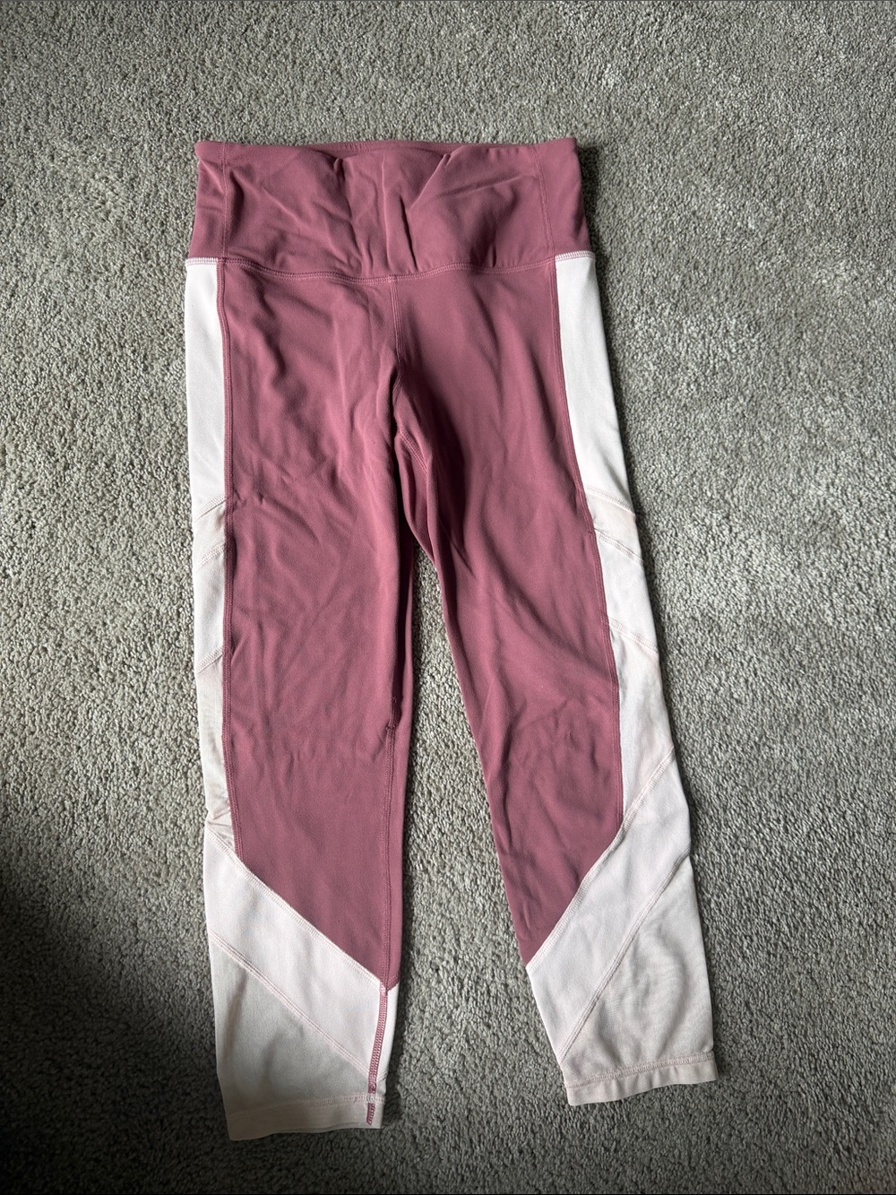 Athleta Rose Pink and Light Blush Colorblock Leggings